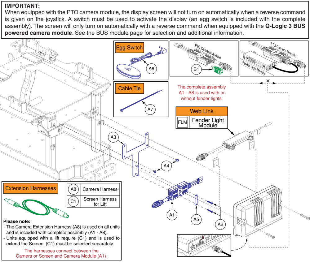 Pto Backup Camera Module, Q-logic 3, Q6 Edge 2.0/3 parts diagram