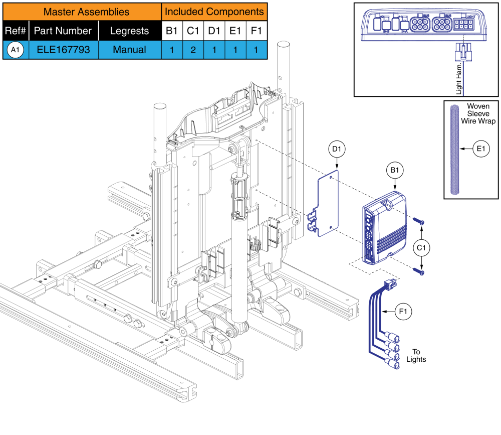 Ql3 Lm, Tb3 Static Seat W/ Manual Legs (full Seat Mounted Lights) parts diagram