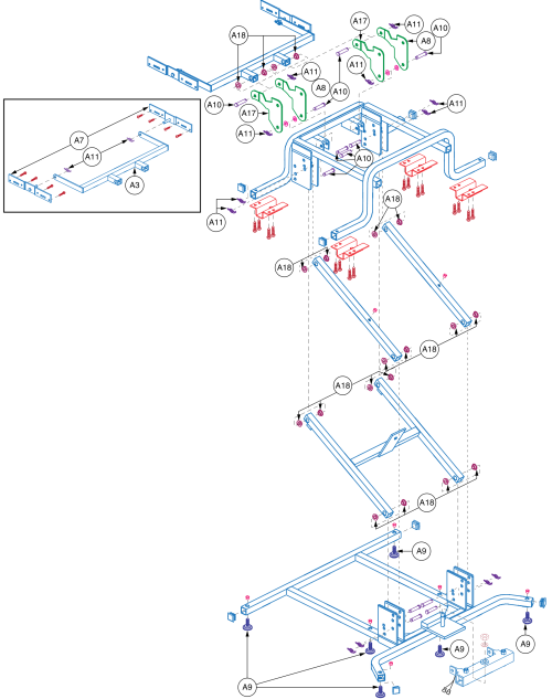 Frame,assy,lift,dual Motor parts diagram