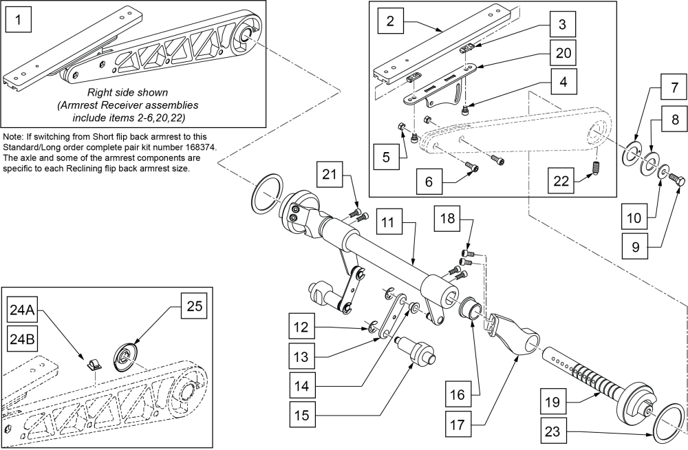 Sedeo Reclining Flip Back Armrest And Axle parts diagram