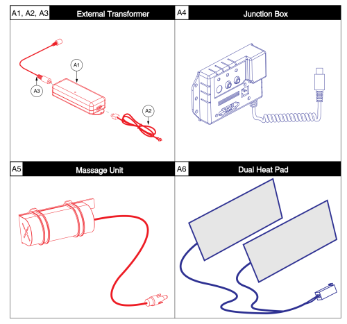 Heat And Massage, External Transformer, Dual Pad parts diagram