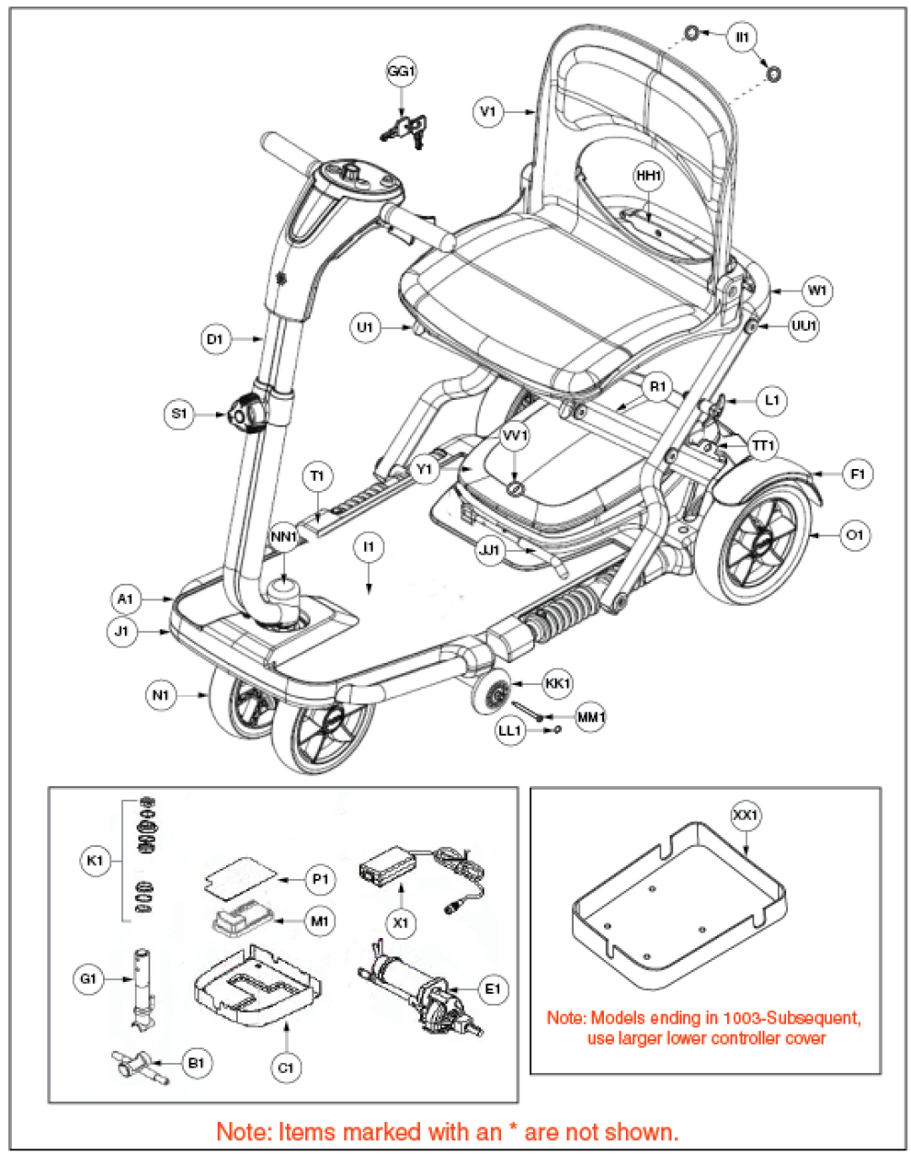 Folding Scooter W/ Lithium Battery Pack, Gogo S19 parts diagram