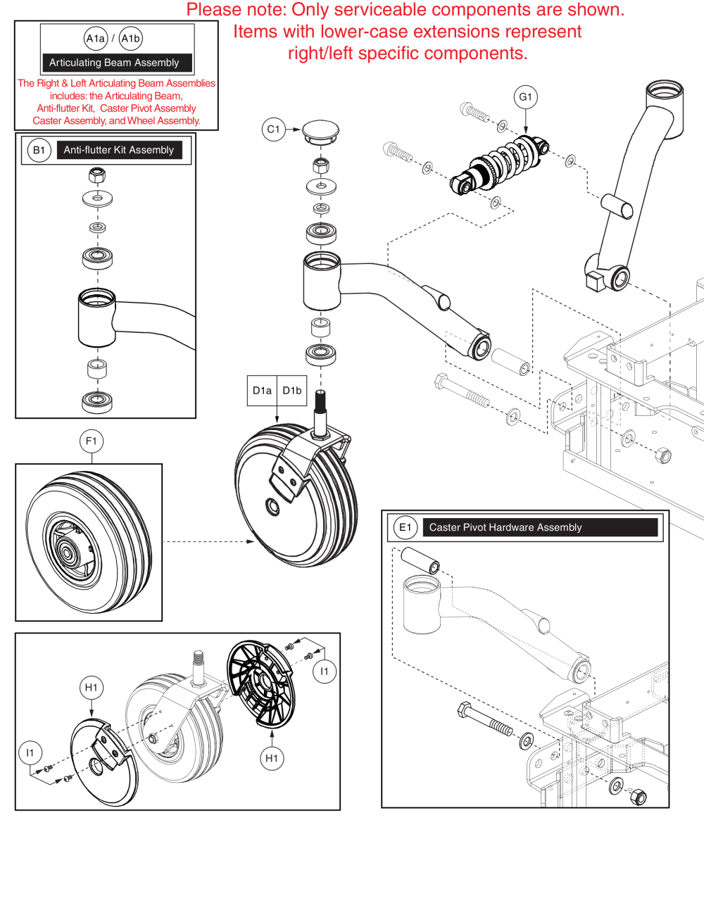 Articulating Beam Assy - Semi-independent Beam, 8” Casters, Q6 Edge parts diagram