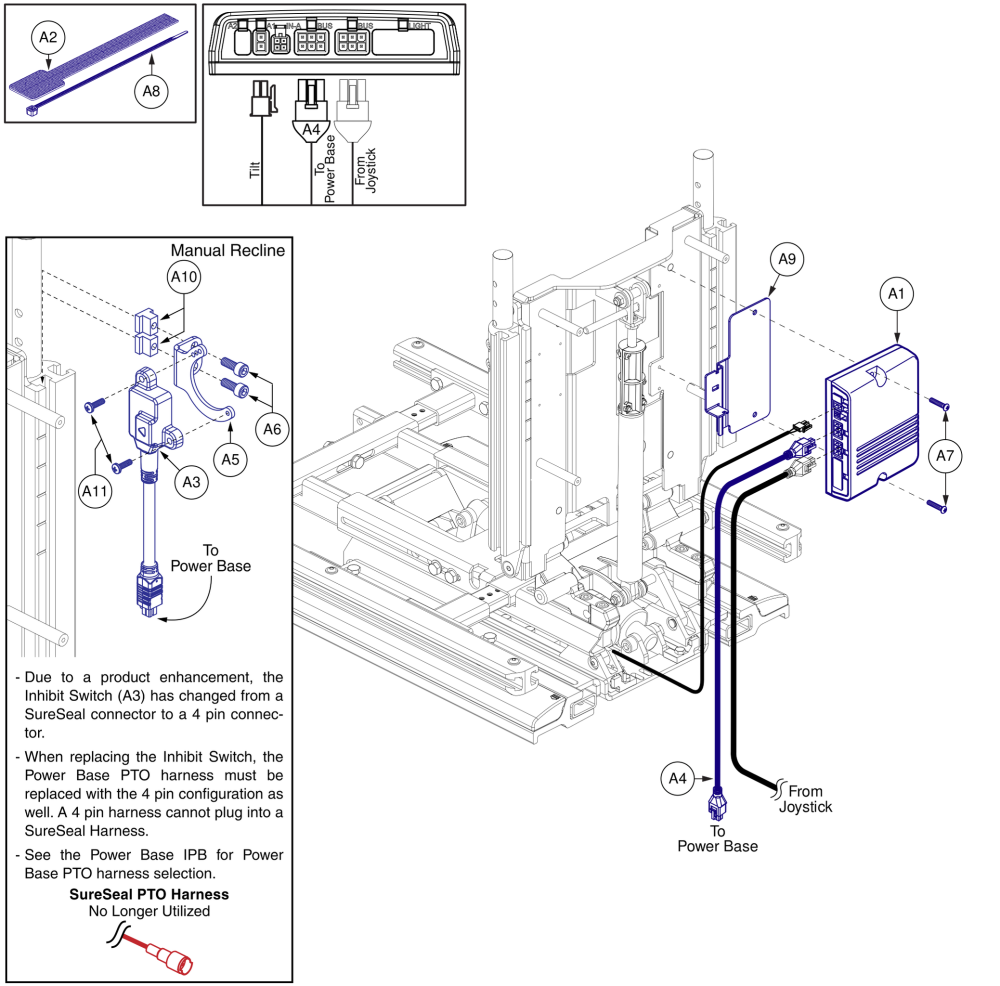 Tilt W/ Manual Recline Thru Am1, Harnesses And Hardware, Tb3 Seating parts diagram