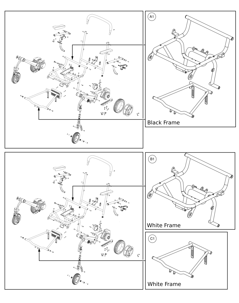 Jazzy® Carbon, Main Frame parts diagram