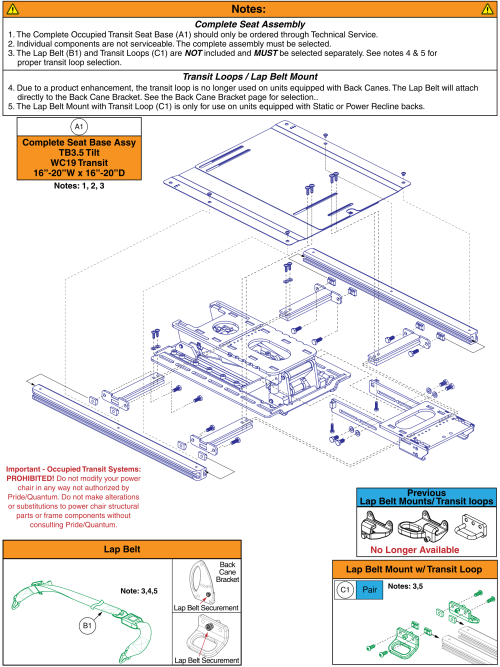 Wc19 Transit Seat Base, V2(tb3.5)tilt - 16-20w X 16-20d, Tb3 parts diagram