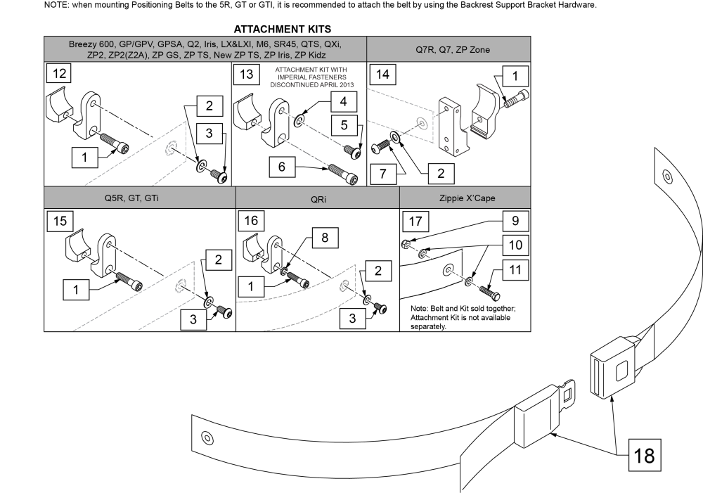 Auto Buckle Positioning Belt & Attachment Kits parts diagram