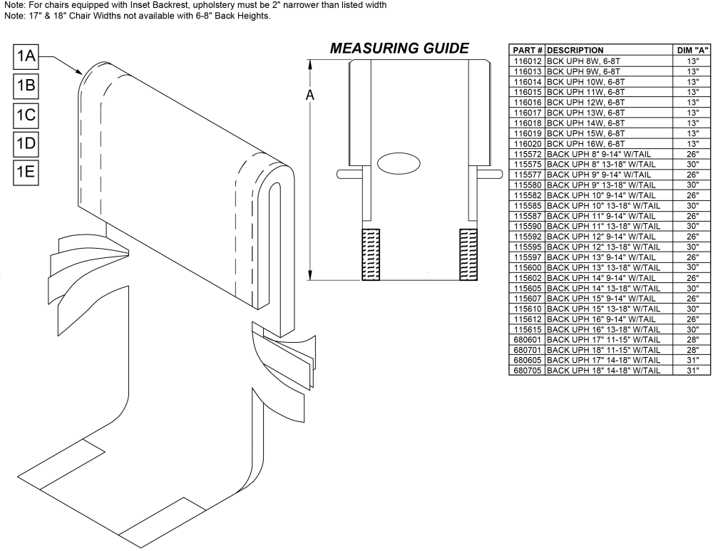 Standard Back Upholstery Zippie parts diagram
