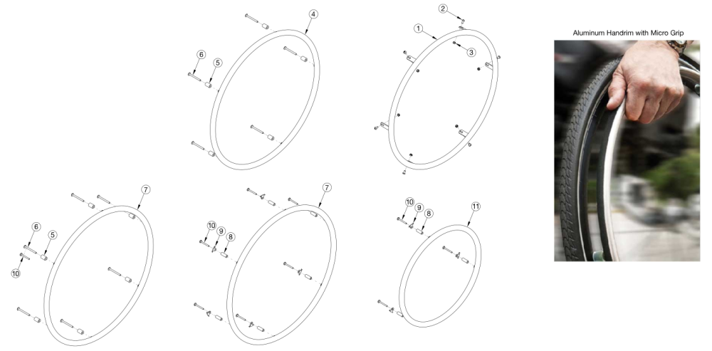 Little Wave Aluminum Anodized Handrim parts diagram