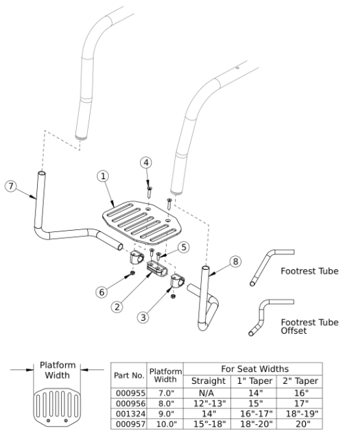 Ethos Angle Adjustable Flip Under Footrest parts diagram