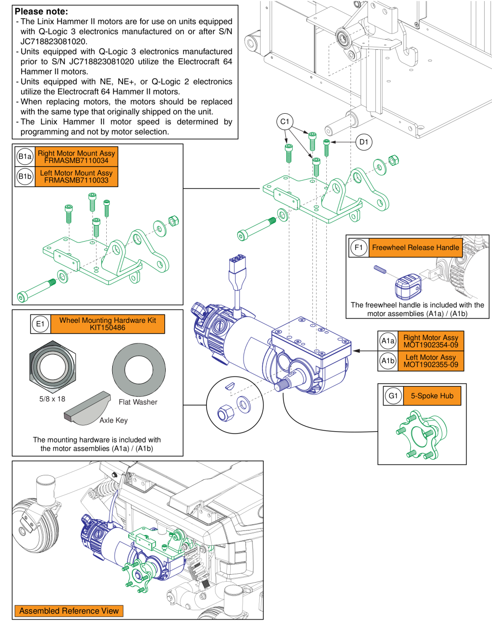 Hammer Ii Drive Motor Assembly, Curtis Connector, Linix parts diagram