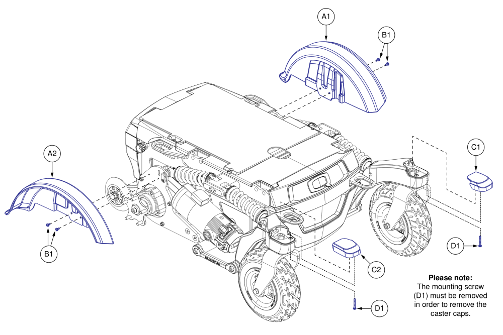 Standard Fenders & Caster Caps, R-trak parts diagram