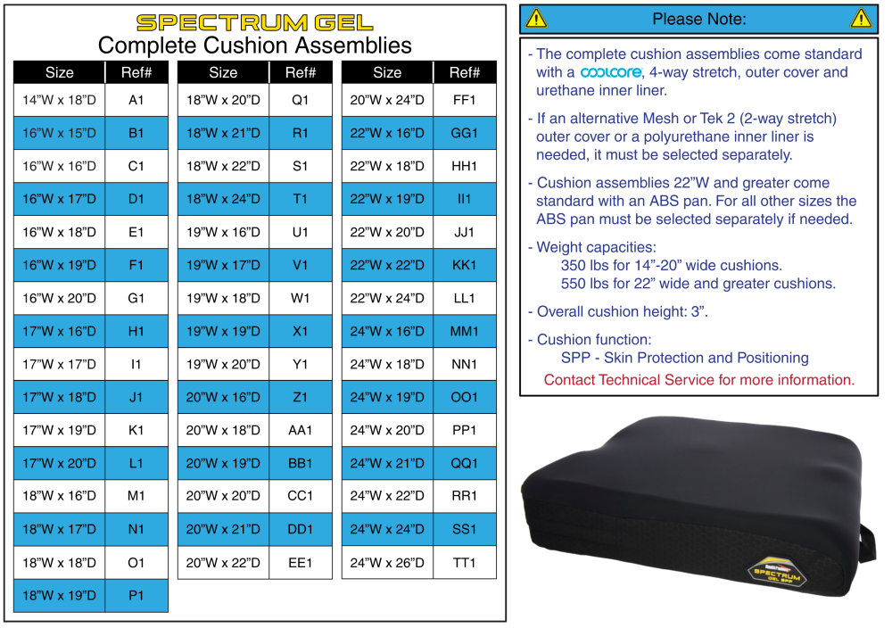 Complete Cushion W/ 4-way Stretch (coolcore) Cover - Stealth Spectrum Gel parts diagram