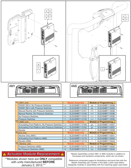 Am1/am2, Master Assembly And Modules, Before 1/2/12 parts diagram