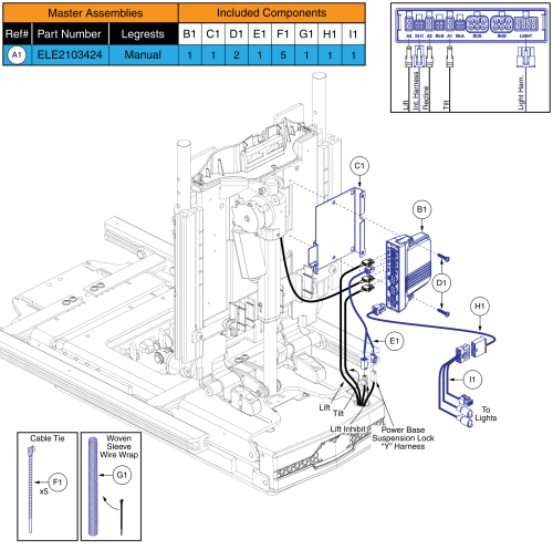 Ql3 Am3l, Tb3 Lift, Tilt, & Recline W/ Ilevel (stretto W/ Front Seat And Rear Door Lights) parts diagram