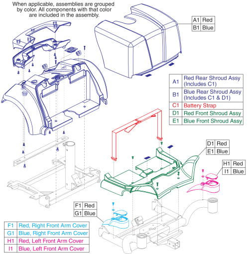 Front & Rear Shrouds, Front Arm Covers, Jazzy Select Traveller parts diagram