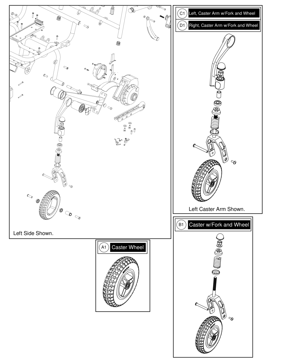 Jazzy® Carbon, Caster Assy parts diagram