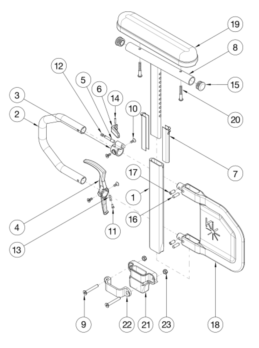 Rogue2 Armrest - Height Adjustable T-arm parts diagram
