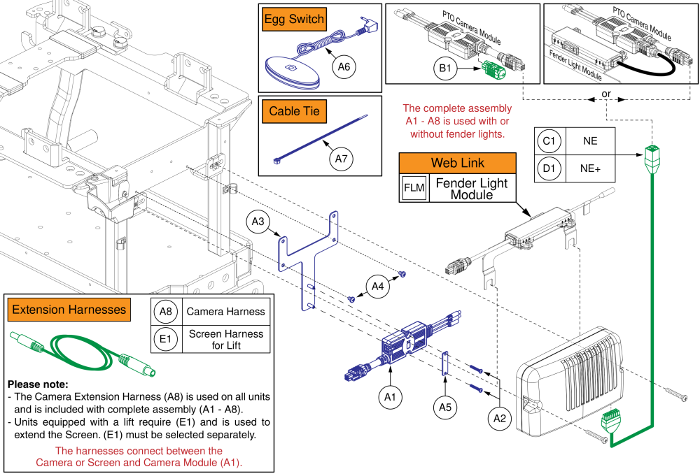 Pto Backup Camera Module, Ne / Ne+, Q6 Edge 2.0/3 parts diagram