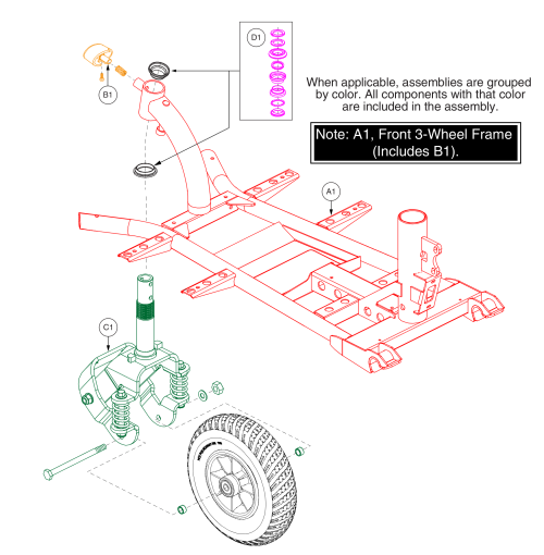 Front 3-wheel Frame Assy, Go-go Lx parts diagram