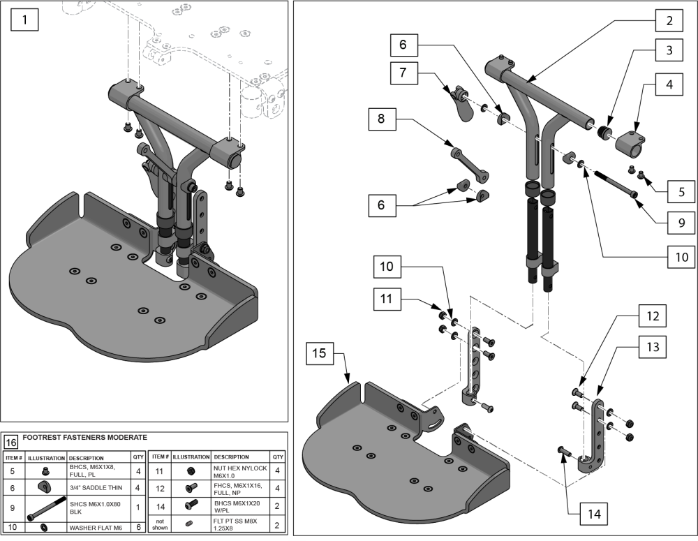 Moderate Footrest parts diagram