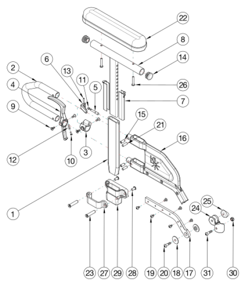 Catalyst 4 Height Adjustable Flip Back T-arm parts diagram