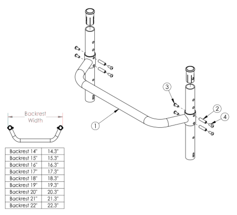 Rogue Alx Adjustable Height Backrest With Adjustable Height Rigidzer Bar - Growth (formerly Tsunami) parts diagram