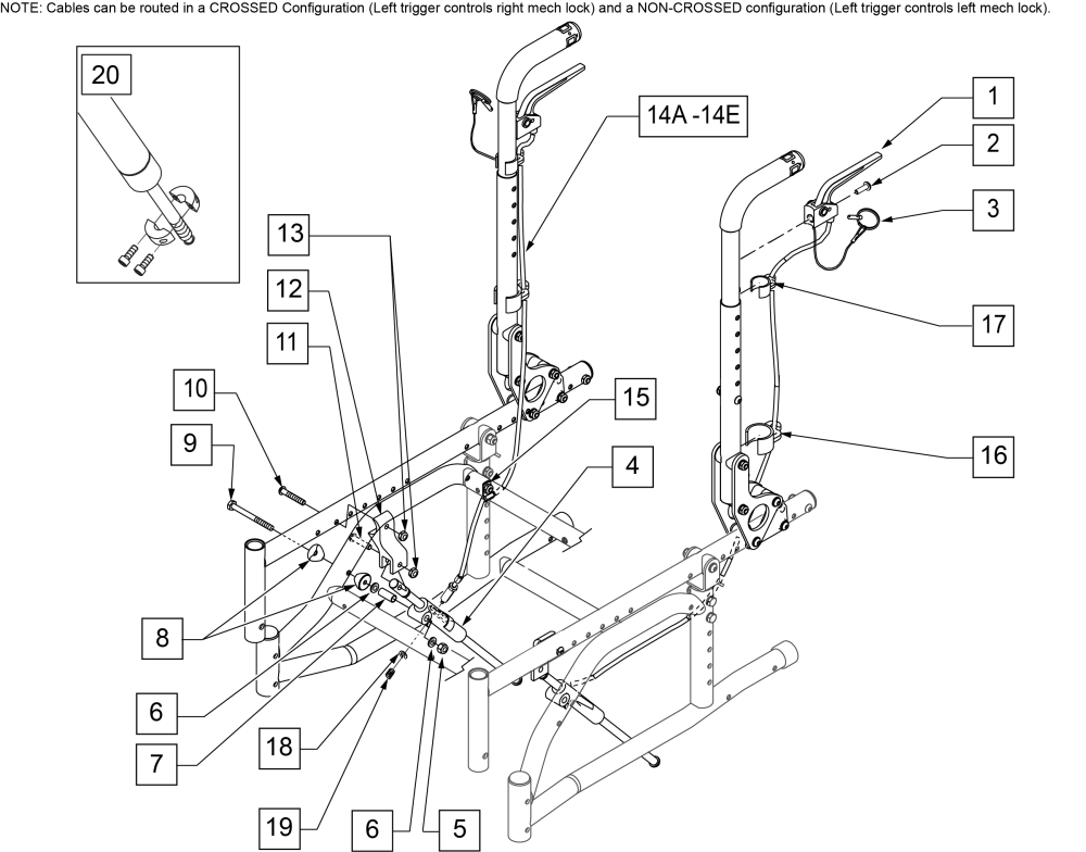 Tilt Components Dual Trigger Cable W/ Stroller Handle Backpost parts diagram