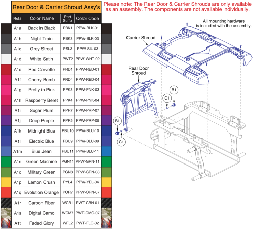 Main Carrier & Rear Door Shroud Assy's, Q6 Edge 3 parts diagram