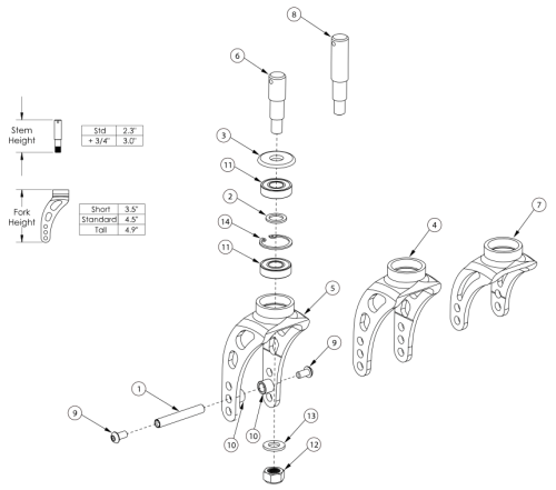 Rogue / Clik Caster Forks And Stems parts diagram