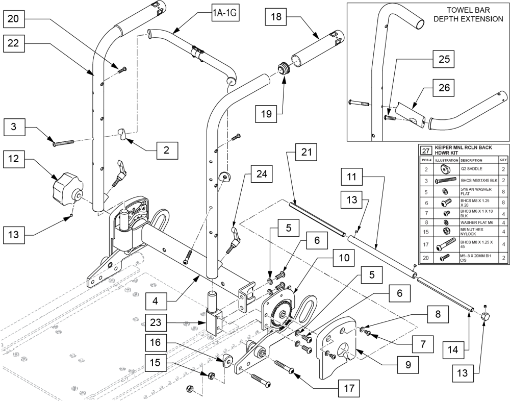 Manual Recline Transit Backrest Zm310 parts diagram