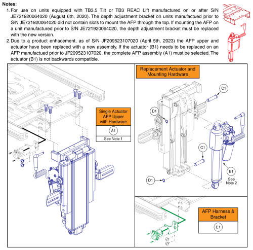 Single Actuator Afp Upper, Tb3.5.2 Tilt / Tb3 Reac Lift parts diagram