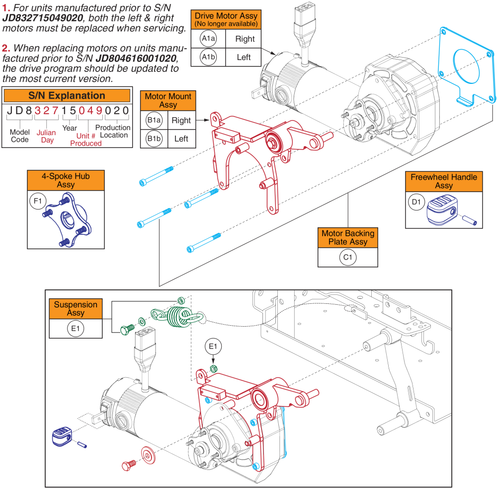 Drive Motor Assy - 4 Spoke Hub (knobby), 6mph, Curtis, Q6 Edge 2.0 parts diagram