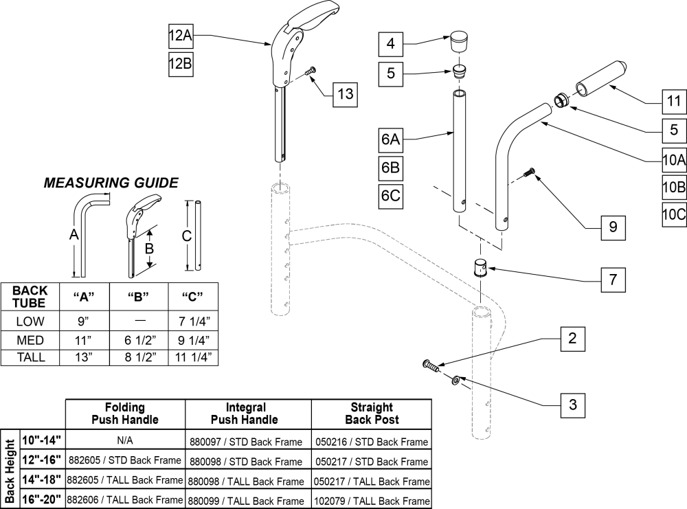 Push Handle & Back Post Options parts diagram