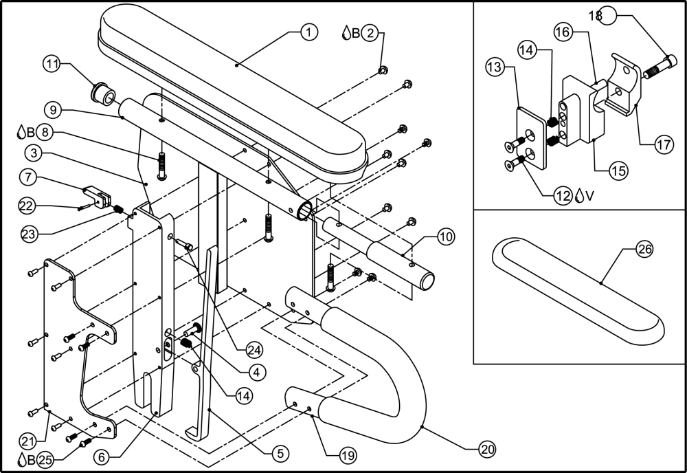 Desk Arm W/ Transfer Loop & Full Length Pad Assembly parts diagram