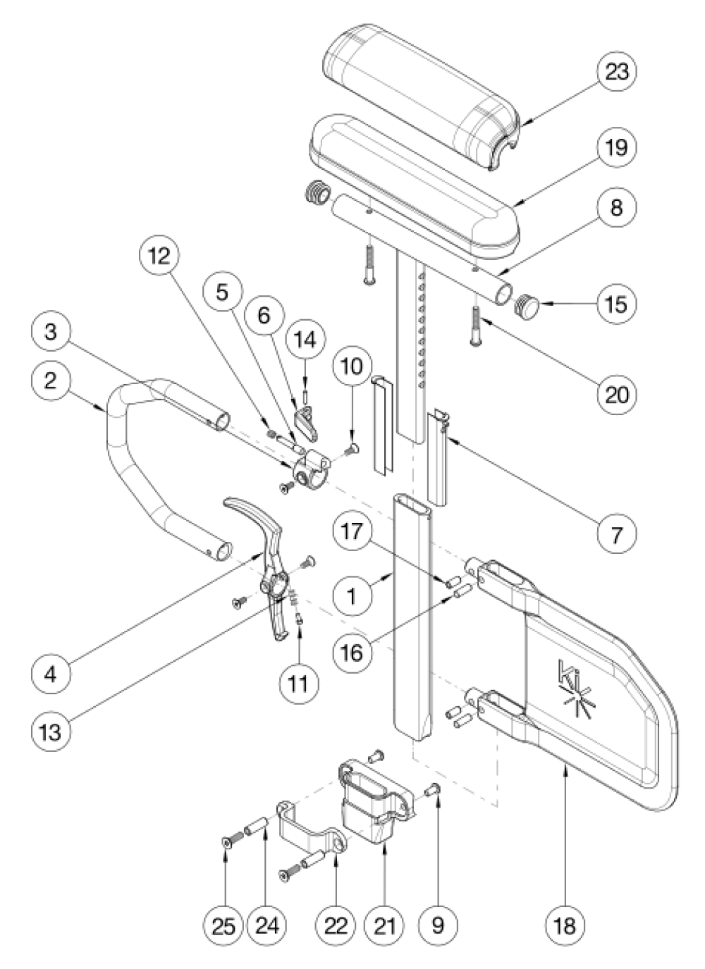 Catalyst Armrests - Height Adjustable Tall T-arm parts diagram