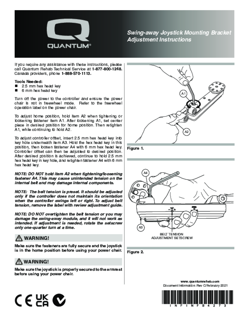 Version 3 Swing-away Joystick Mount Adjustment Instructions parts diagram