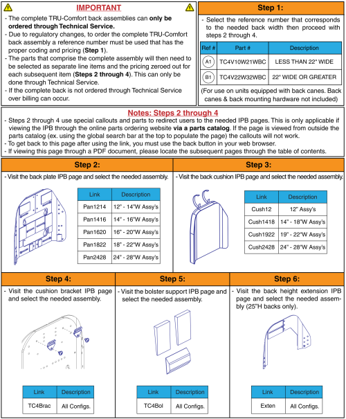 Tru-comfort Complete Back Assemblies, Tb Flex Seating parts diagram