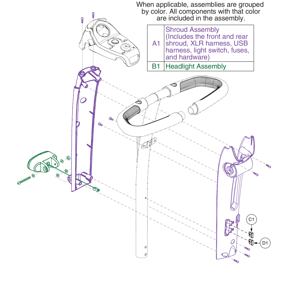 Tiller Shroud W/headlight Assy. parts diagram