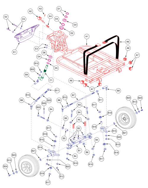 Celebrity X / X Le / Dx Front 4 Wheel Frame Assy W/ Stearing Stem And Axle parts diagram