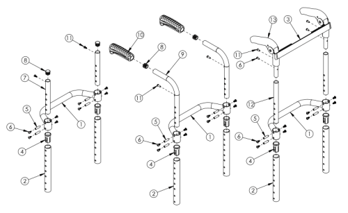 (discontinued 2) Ethos / Rogue Height Adjustable Back Post With Adjustable Height Rigidizer Bar parts diagram