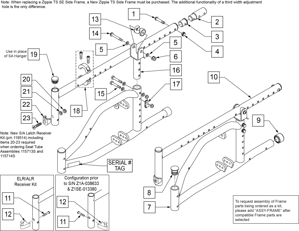 Zts Side Frame (folding Frame) After S/n Z1a-038633 & Z1se-013380 parts diagram