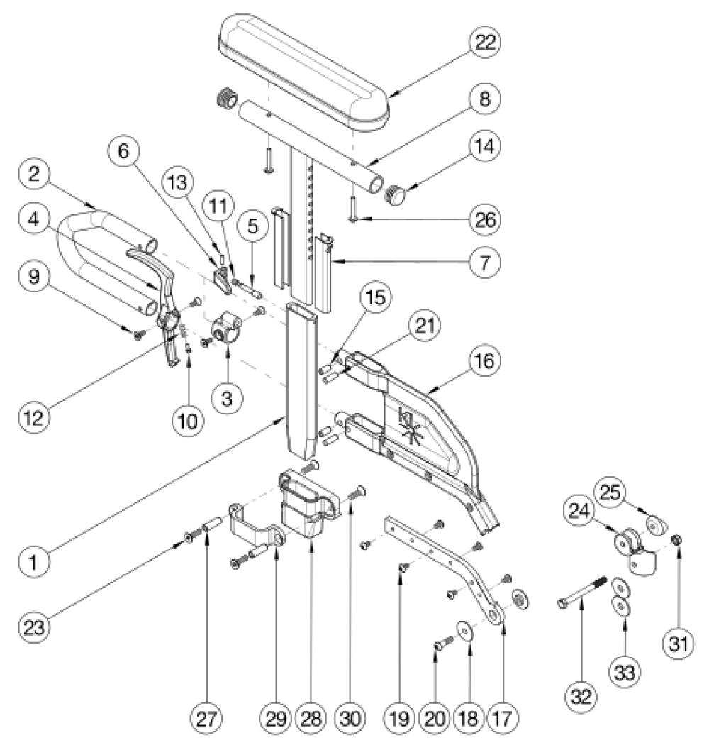 Catalyst 5 / 5vx Height Adjustable Flip Back T-arm parts diagram