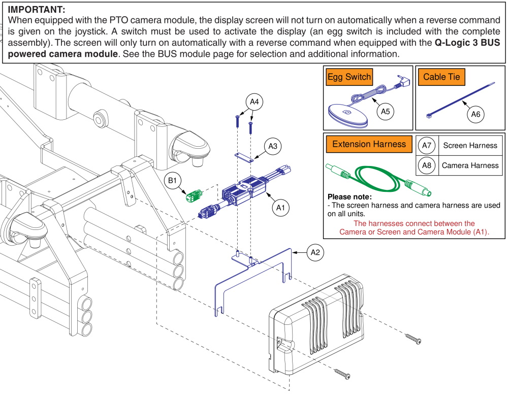 Pto Backup Camera Module, Q-logic 3, Q1450 parts diagram