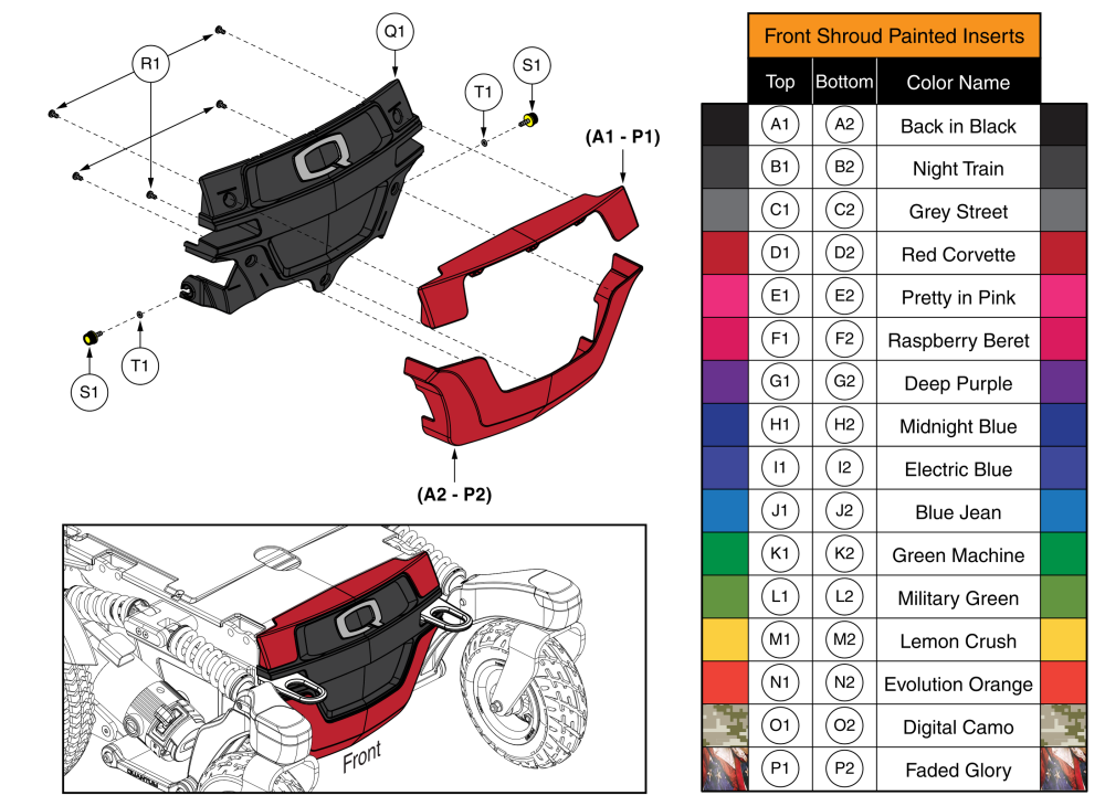 Front Shroud Components, R-trak parts diagram