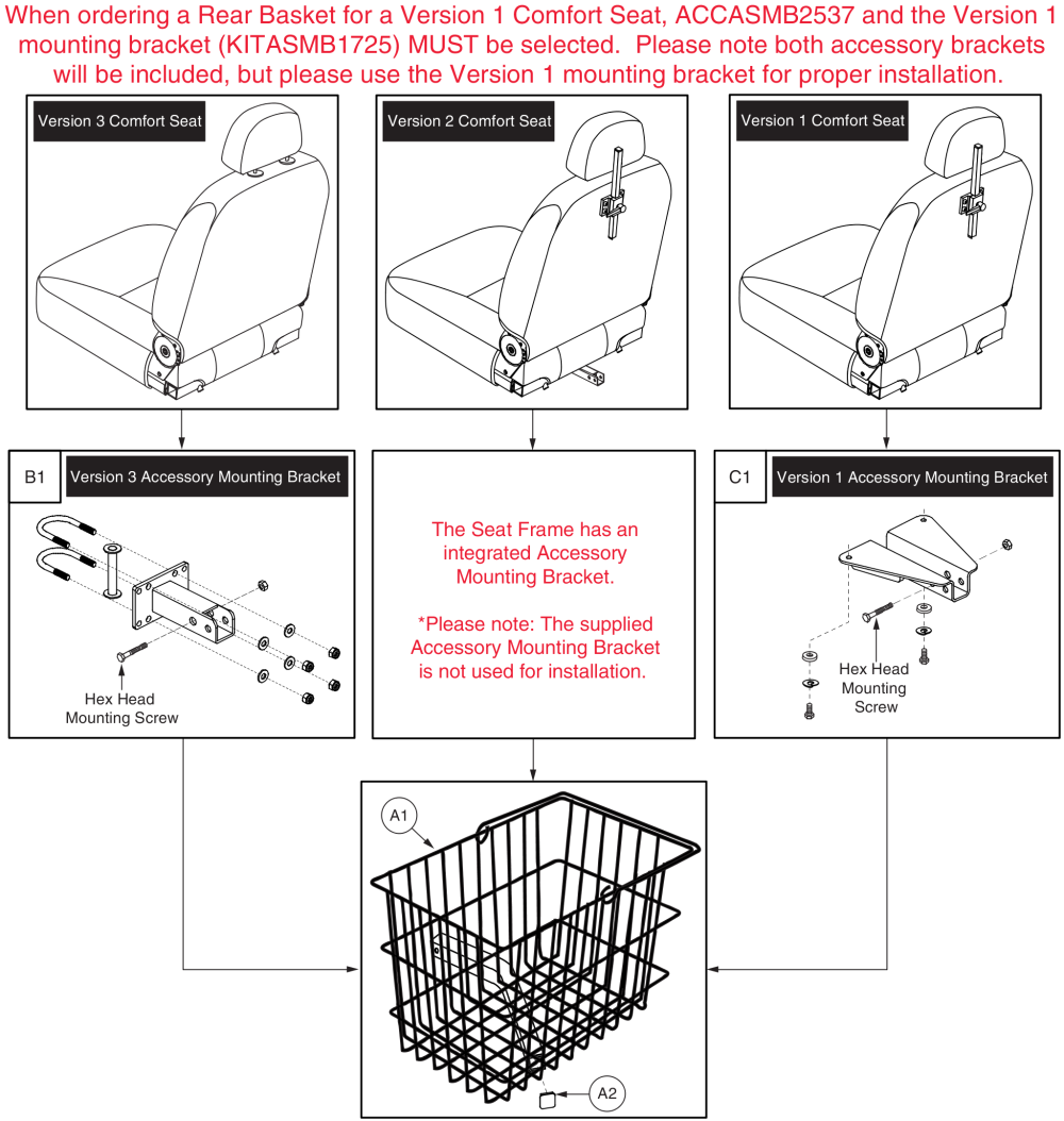 Rear Basket Assembly - Comfort Seat parts diagram