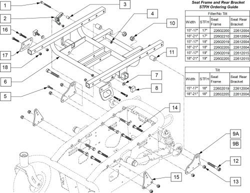 Rehab Seat Frame Assembly parts diagram