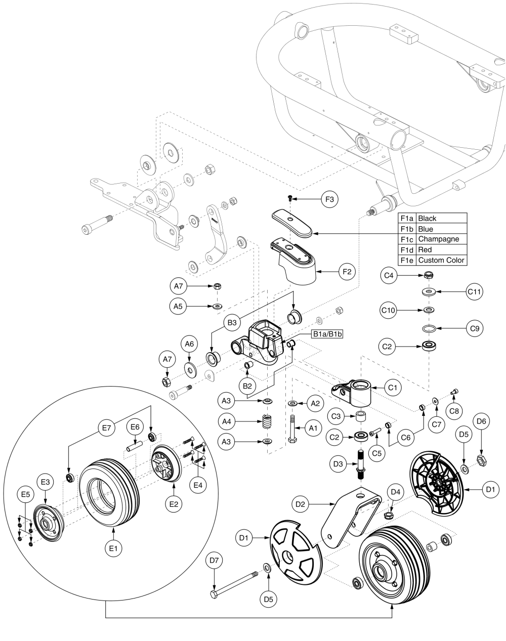 Front Caster Arm, Anti-tip Assembly.  (prior To S/n J7408607001s10.) Jazzy 610 parts diagram