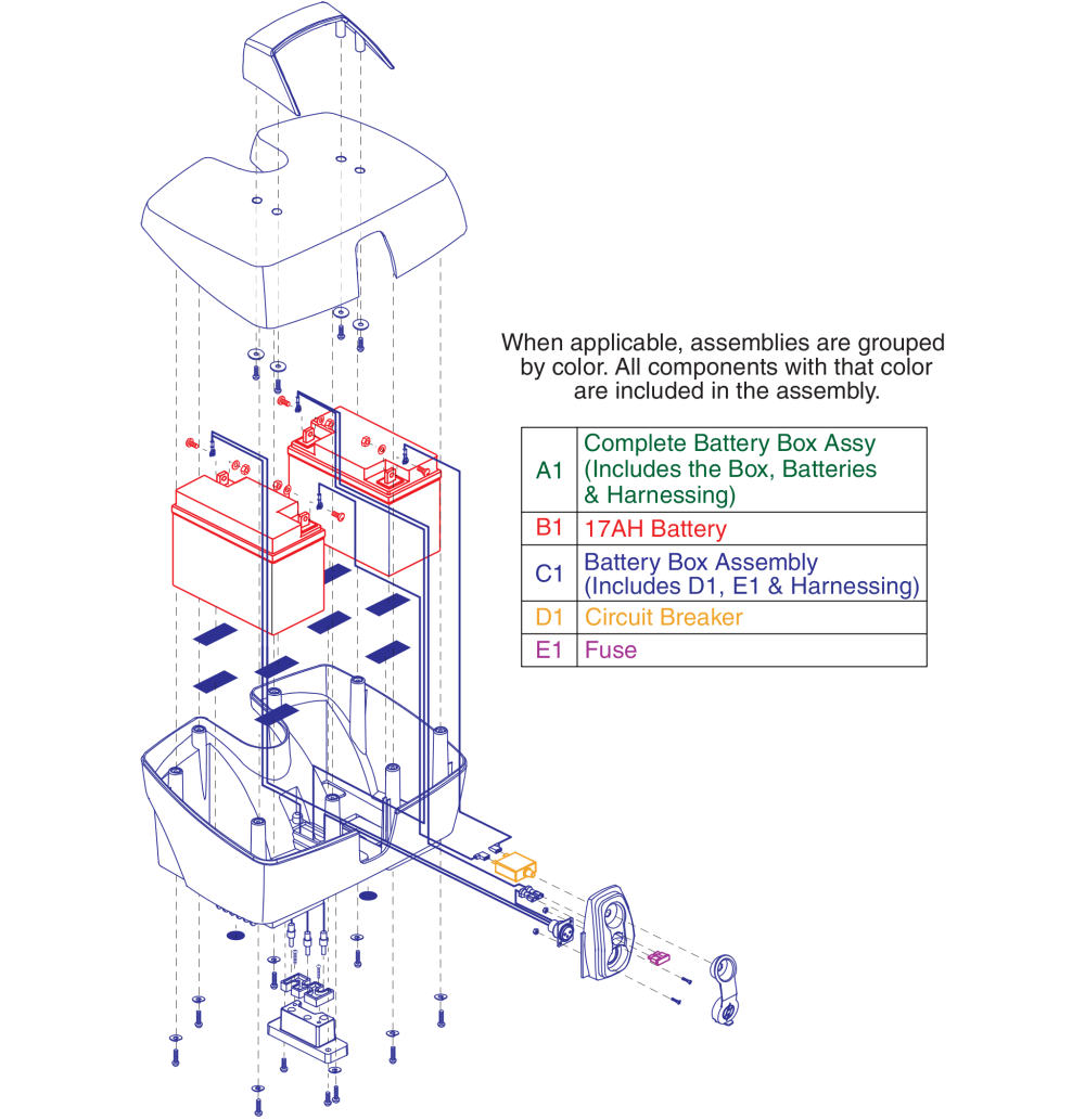 Battery Box, Circuit Breaker, Fuse, Gogo Sport / Elite Traveller Plus parts diagram