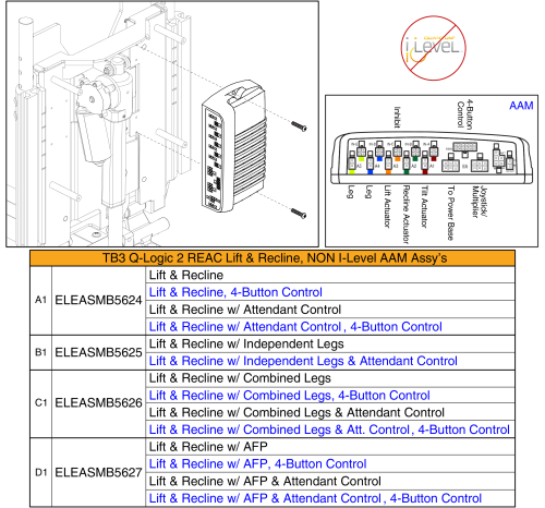 Lift & Recline Aam Assy's, Q-logic 2 - Reac Lift / Non I-level parts diagram